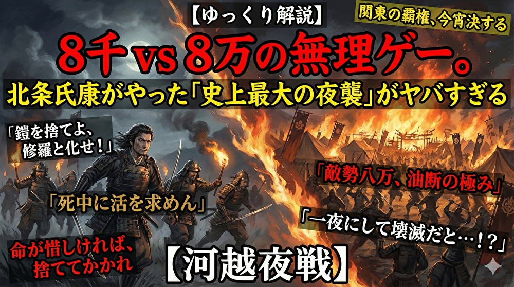 【ゆっくり解説】8千vs8万の無理ゲー。北条氏康がやった「史上最大の夜襲」がヤバすぎる【河越夜戦】