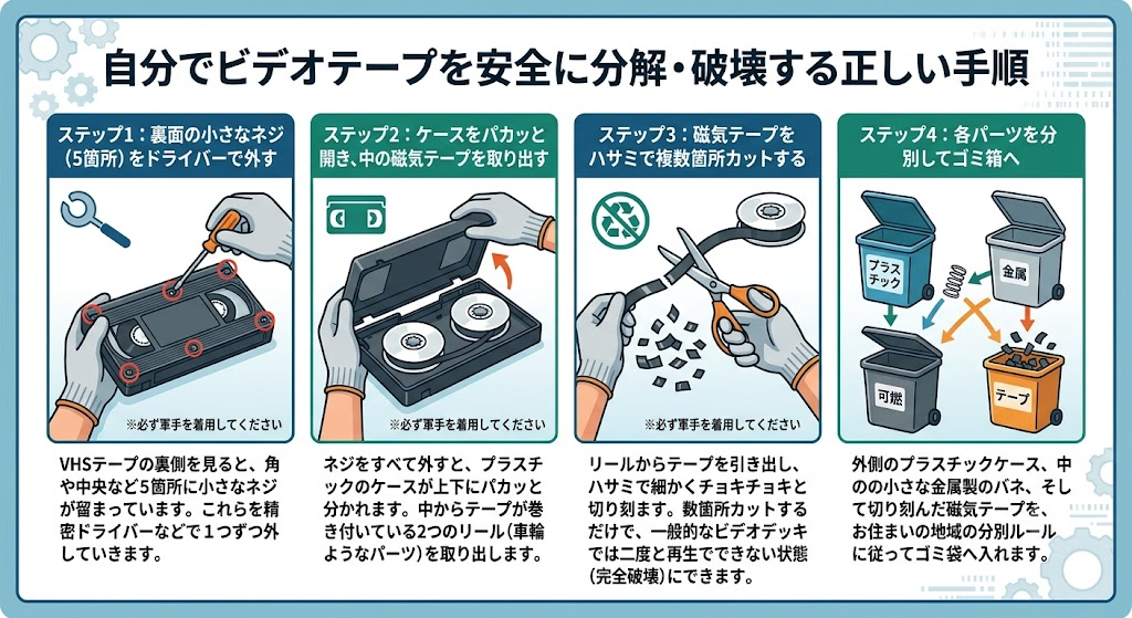 自分でビデオテープを安全に分解・破壊する正しい手順